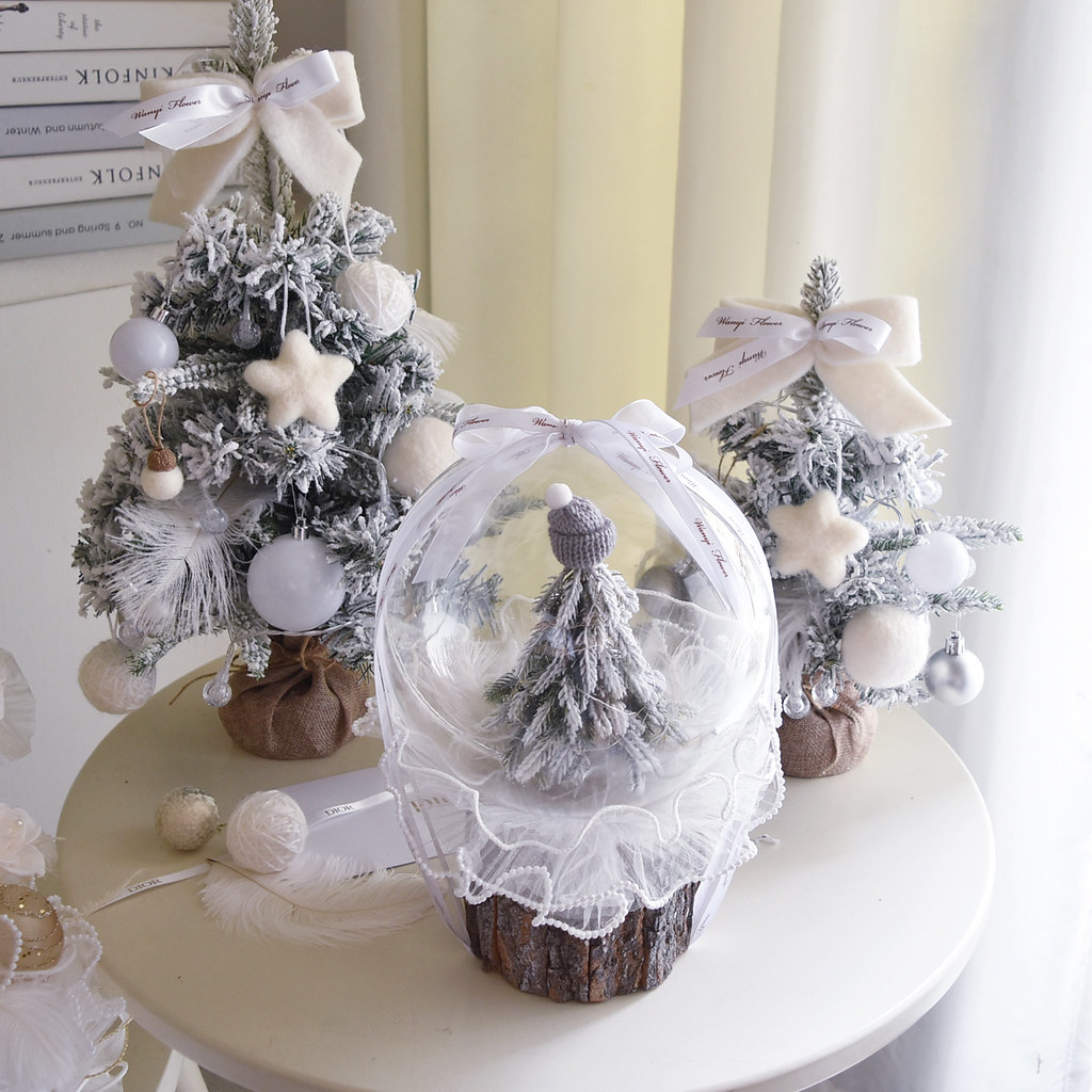 雪白聖誕樹DIY材料包 聖誕節 附聖誕包裝 交換禮物 聖誕禮物聖誕 - 花藝/盆栽/植栽 - 其他材質 白色