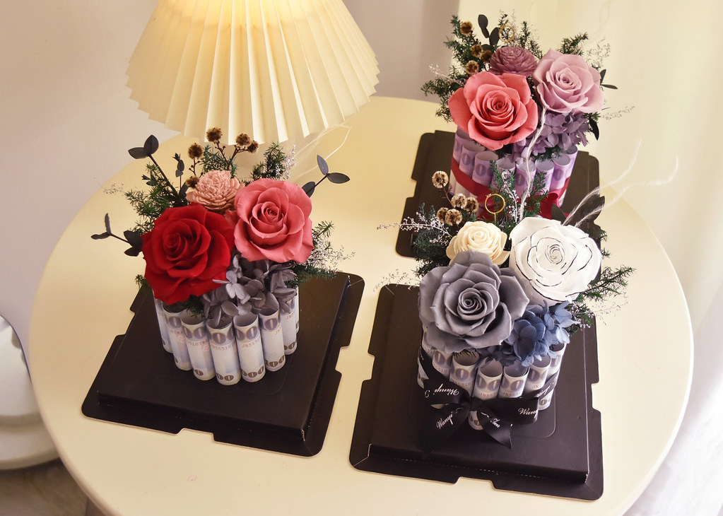 有錢花蛋糕禮盒 永生花 乾燥花 新年紅包 情人節 生日 母親節 - 乾燥花/永生花 - 植物．花 紅色