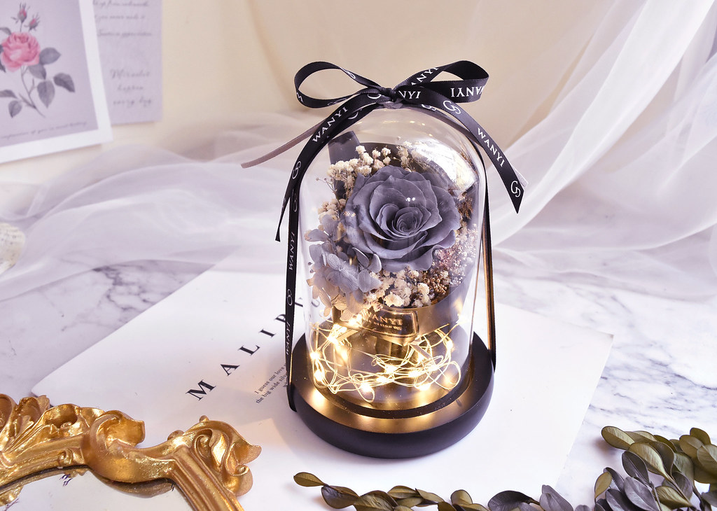 永生玫瑰花束玻璃燈罩 向日葵  乾燥花 生日 情人節 送禮 教師節 - 乾燥花/永生花 - 植物．花 