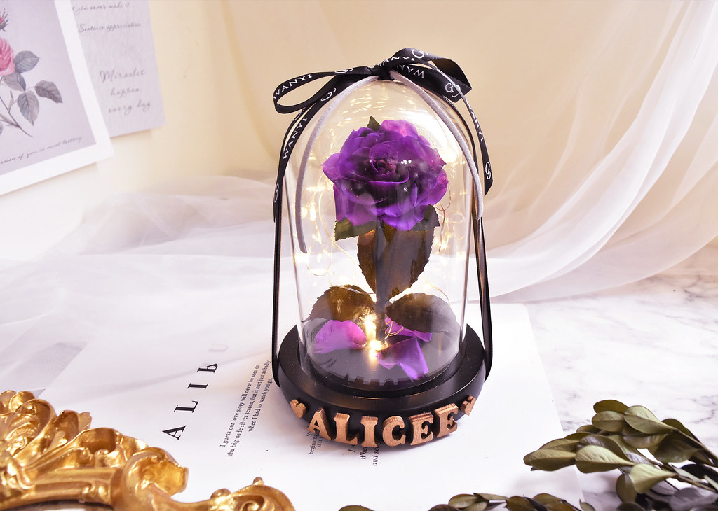 美女與野獸 永生玻璃罩玫瑰花 (小星暖光) 不凋花 乾燥花 情人節 - 盆栽/植栽 - 植物．花 紅色