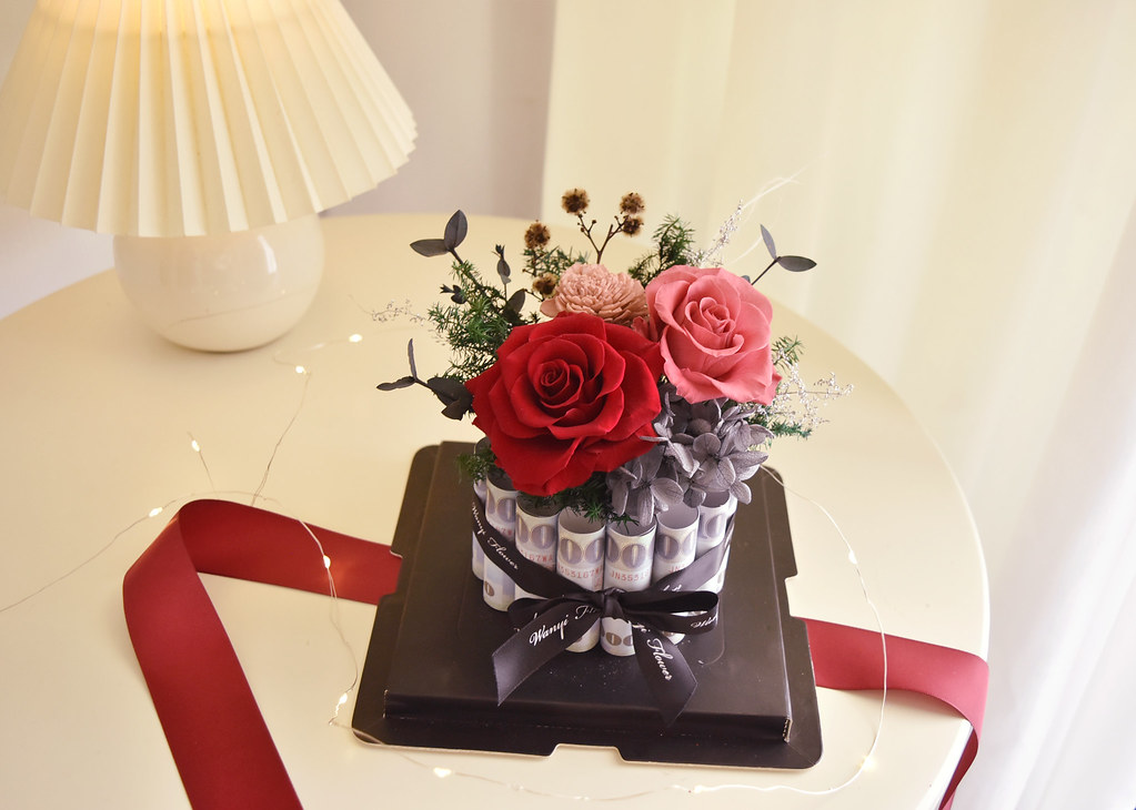 有錢花蛋糕禮盒 永生花 乾燥花 新年紅包 情人節 生日 母親節 - 乾燥花/永生花 - 植物．花 紅色