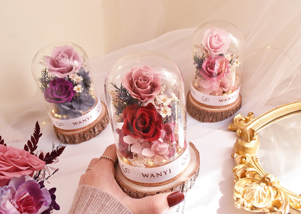 玫瑰花/康乃馨玻璃罩 乾燥花 永生花 夜燈 婚禮 母親節禮物 畢業 - 乾燥花/永生花 - 植物.花 多色