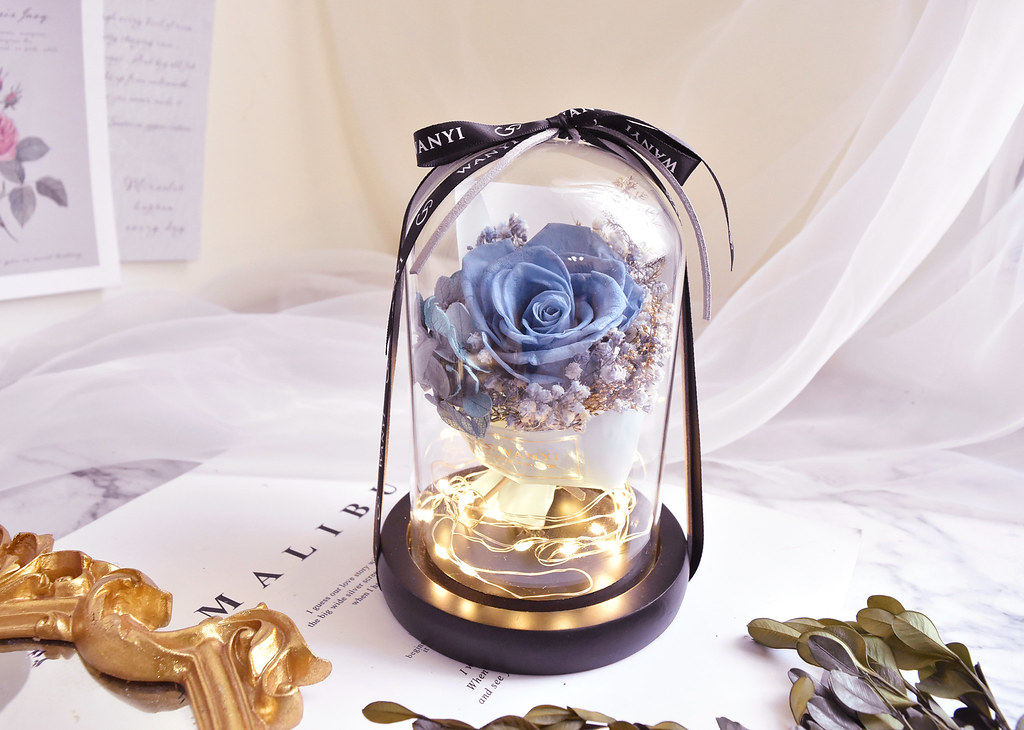 永生玫瑰花束玻璃燈罩 向日葵  乾燥花 生日 情人節 送禮 教師節 - 乾燥花/永生花 - 植物．花 