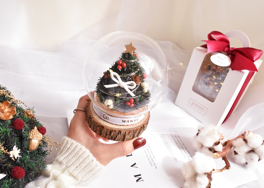 魔法球聖誕樹玻璃罩 永生花 乾燥花 聖誕節  附聖誕包裝 交換禮物 - 燈具/燈飾 - 植物．花 綠色