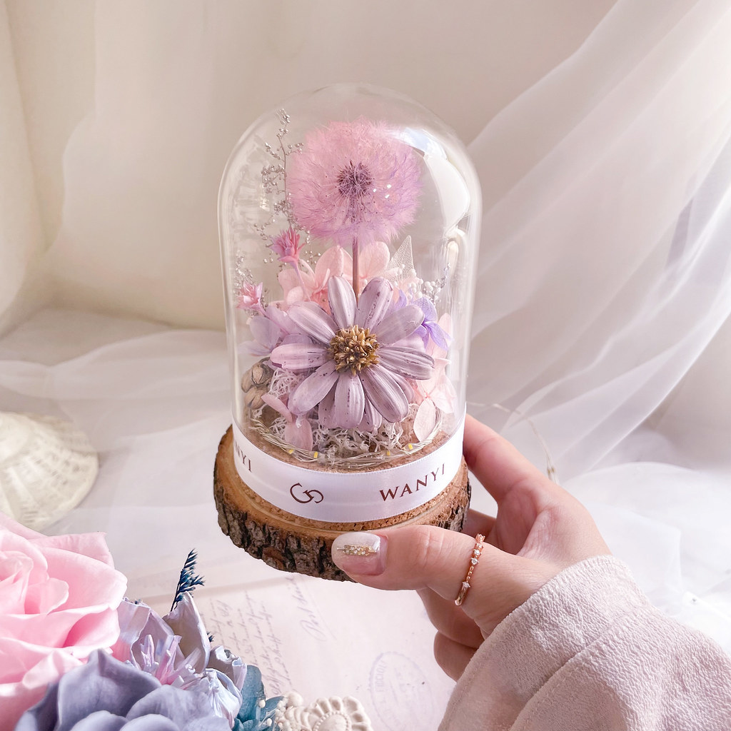 純白蒲公英玻璃罩 乾燥花 永生花 夜燈 聖誕禮物 客製化禮物聖誕 - 乾燥花/永生花 - 植物.花 白色