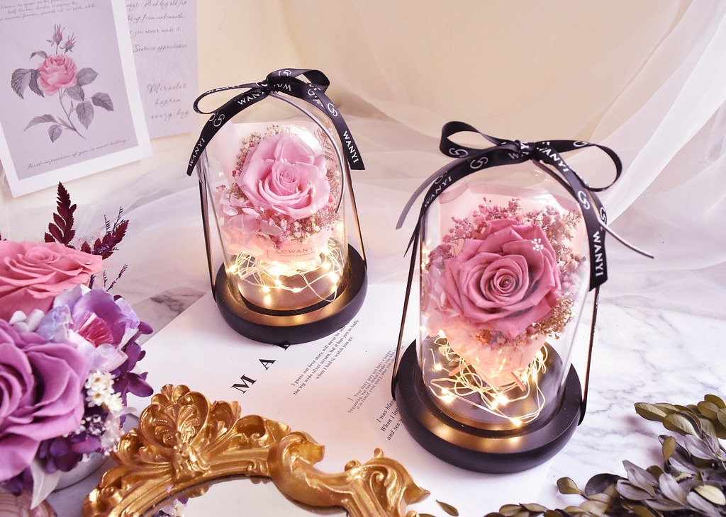 永生玫瑰花束玻璃燈罩 向日葵 乾燥花 生日 情人節 送禮 教師節 - 乾燥花/永生花 - 植物.花