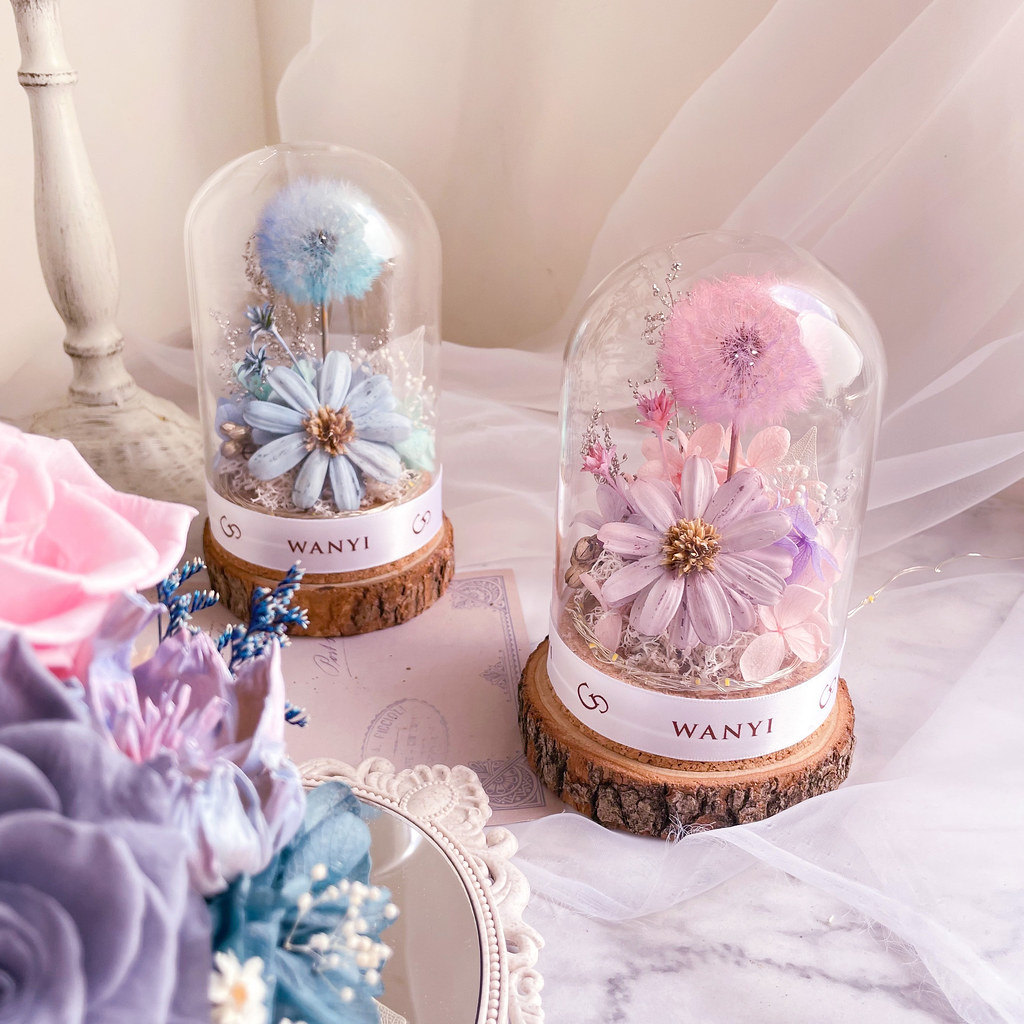 純白蒲公英玻璃罩 乾燥花 永生花 夜燈 聖誕禮物 客製化禮物聖誕 - 乾燥花/永生花 - 植物．花 白色