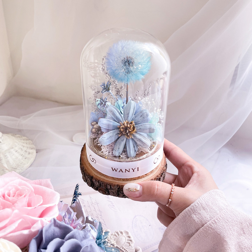 純白蒲公英玻璃罩 乾燥花 永生花 夜燈 聖誕禮物 客製化禮物聖誕 - 乾燥花/永生花 - 植物.花 白色