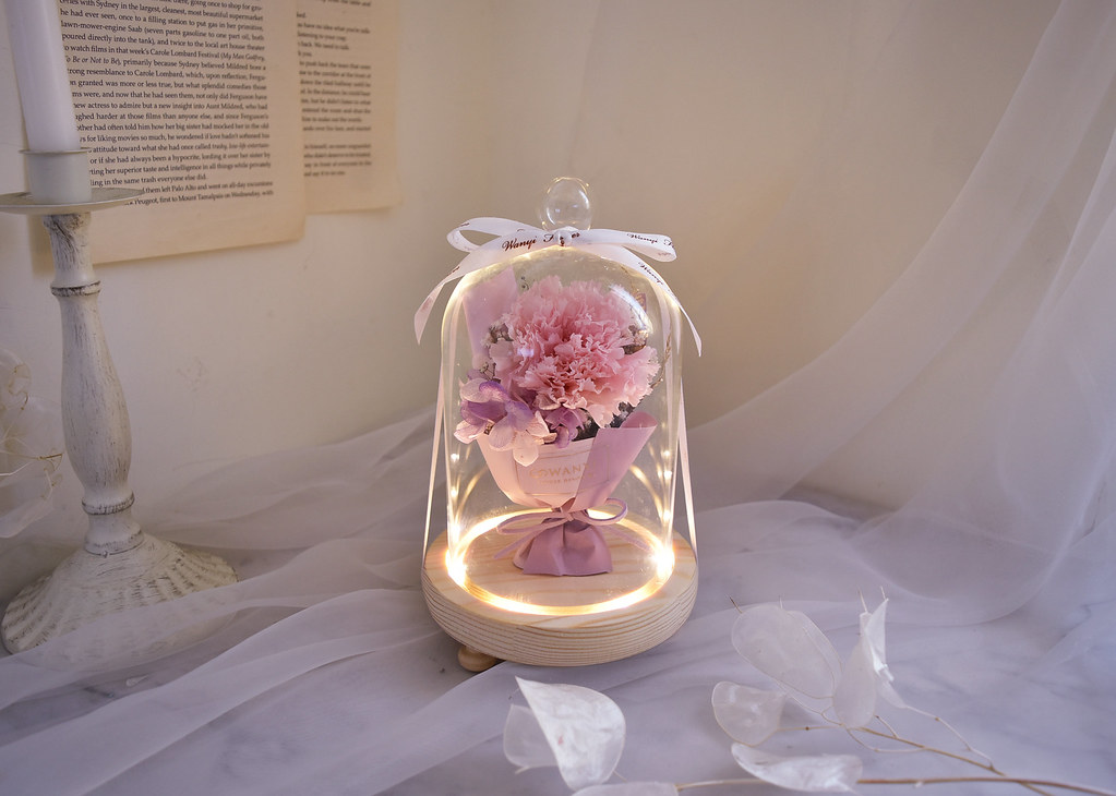 永生玫瑰花束玻璃燈罩 向日葵  乾燥花 生日 情人節 送禮 教師節 - 乾燥花/永生花 - 植物．花 