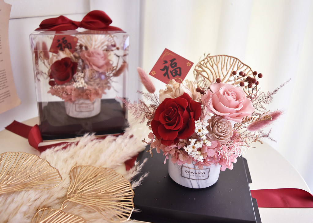 玫瑰仙子盆花  入厝盆花 乾燥花 永生花 升遷盆花 開幕盆花 送禮 - 盆栽/植栽 - 植物．花 紅色