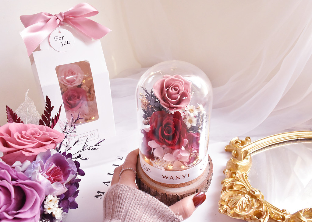 玫瑰花/康乃馨玻璃罩  乾燥花 永生花 夜燈 婚禮 母親節禮物 畢業 - 乾燥花/永生花 - 植物．花 多色