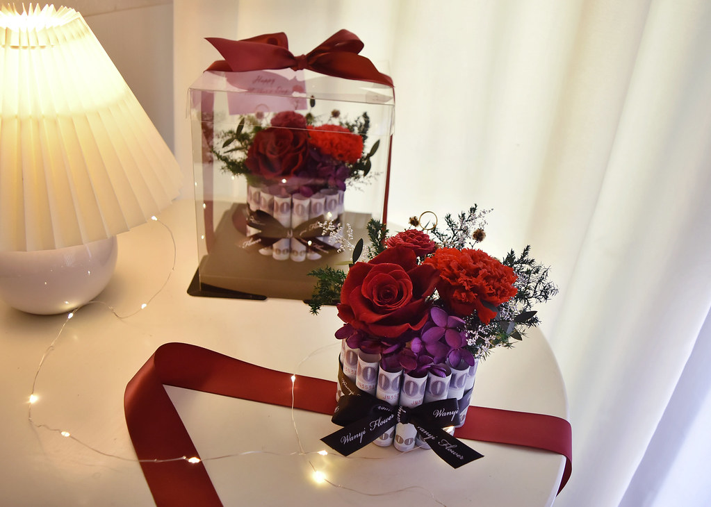 有錢花蛋糕禮盒 永生花 乾燥花 新年紅包 情人節 生日 母親節 - 乾燥花/永生花 - 植物．花 紅色