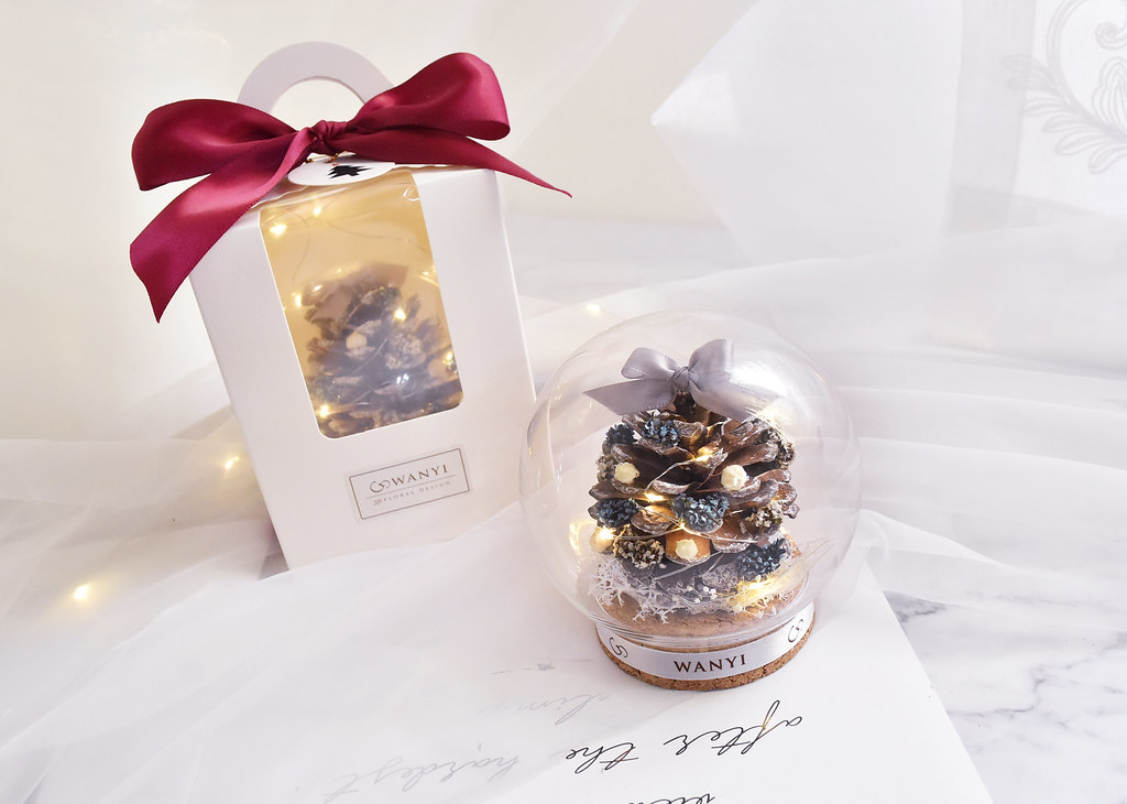 松果聖誕樹魔法球小夜燈 乾燥花  聖誕禮盒 交換禮物 附聖誕包裝 - 擺飾/家飾品 - 植物．花 咖啡色