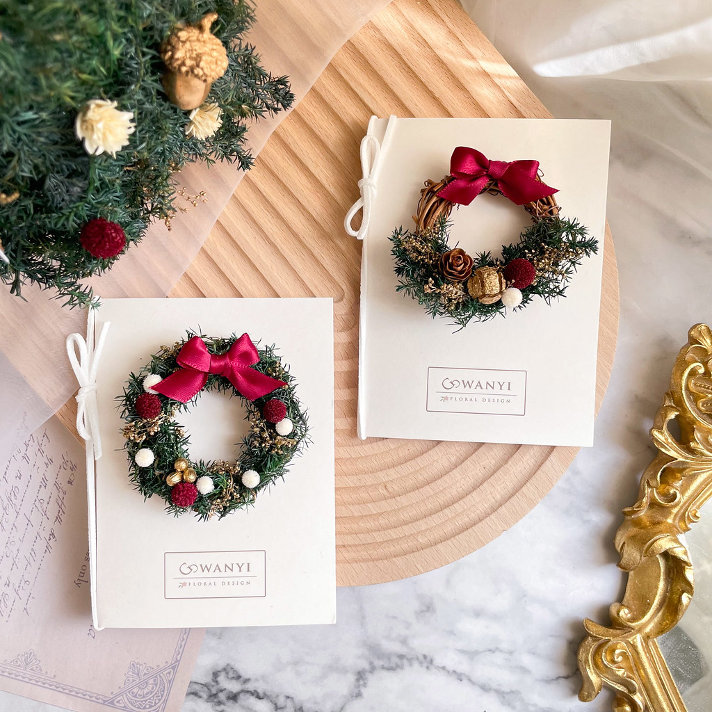 聖誕樹 聖誕花圈   乾燥花卡片 聖誕節 新春 麋鹿卡片 聖誕禮物 - 卡片/明信片 - 植物．花 紅色