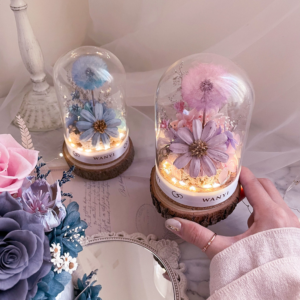 純白蒲公英玻璃罩 乾燥花 永生花 夜燈 聖誕禮物 客製化禮物聖誕 - 乾燥花/永生花 - 植物.花 白色