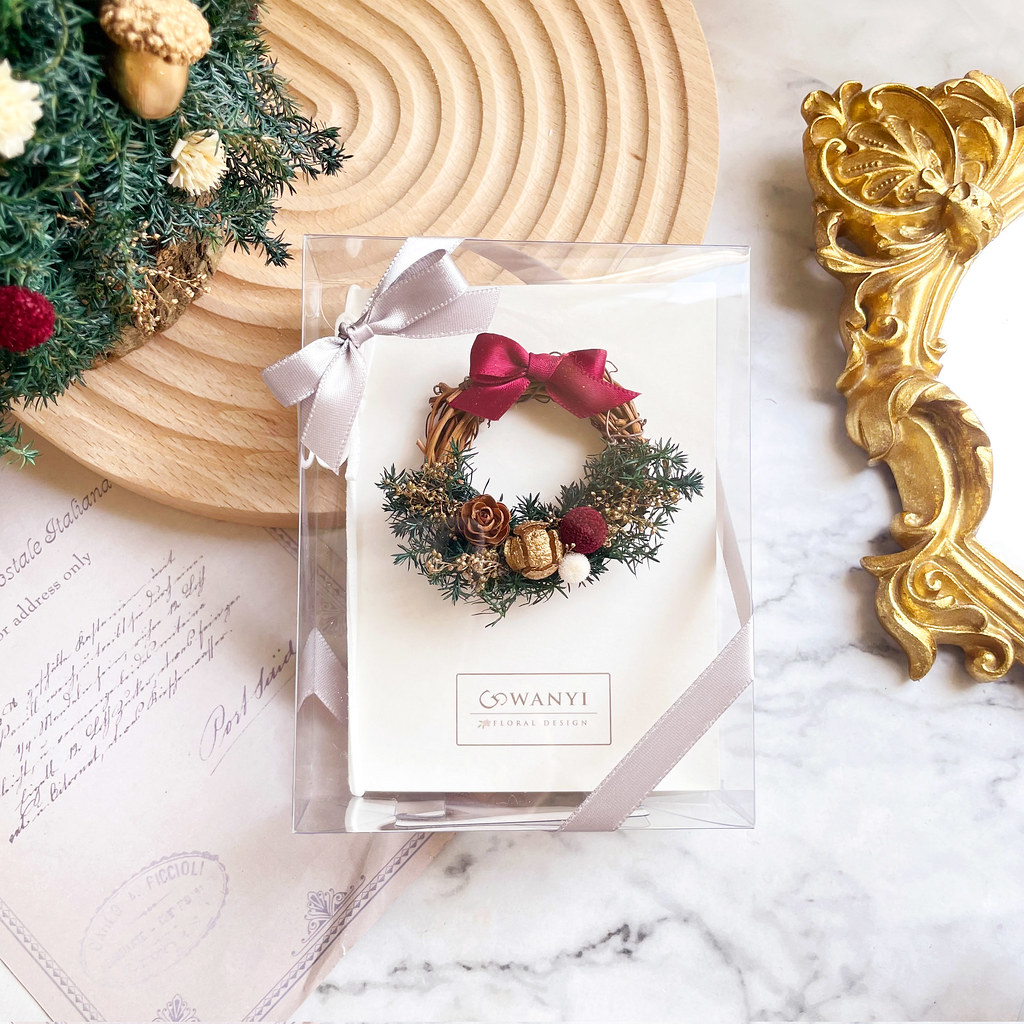 聖誕樹 聖誕花圈   乾燥花卡片 聖誕節 新春 麋鹿卡片 聖誕禮物 - 卡片/明信片 - 植物．花 紅色