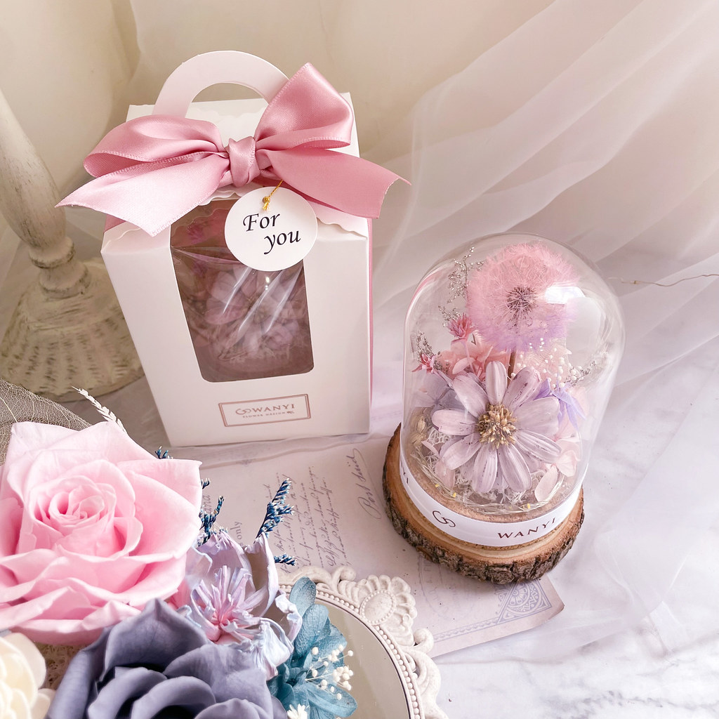 純白蒲公英玻璃罩 乾燥花 永生花 夜燈 聖誕禮物 客製化禮物聖誕 - 乾燥花/永生花 - 植物.花 白色