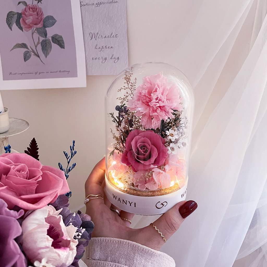 玫瑰花/康乃馨玻璃罩  乾燥花 永生花 夜燈 婚禮 母親節禮物 畢業 - 乾燥花/永生花 - 植物．花 多色