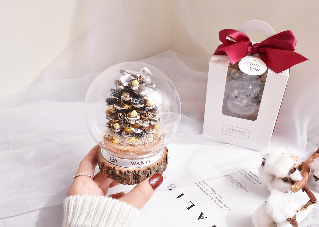 松果聖誕樹魔法球小夜燈 乾燥花  聖誕禮盒 交換禮物 附聖誕包裝 - 擺飾/家飾品 - 植物．花 咖啡色