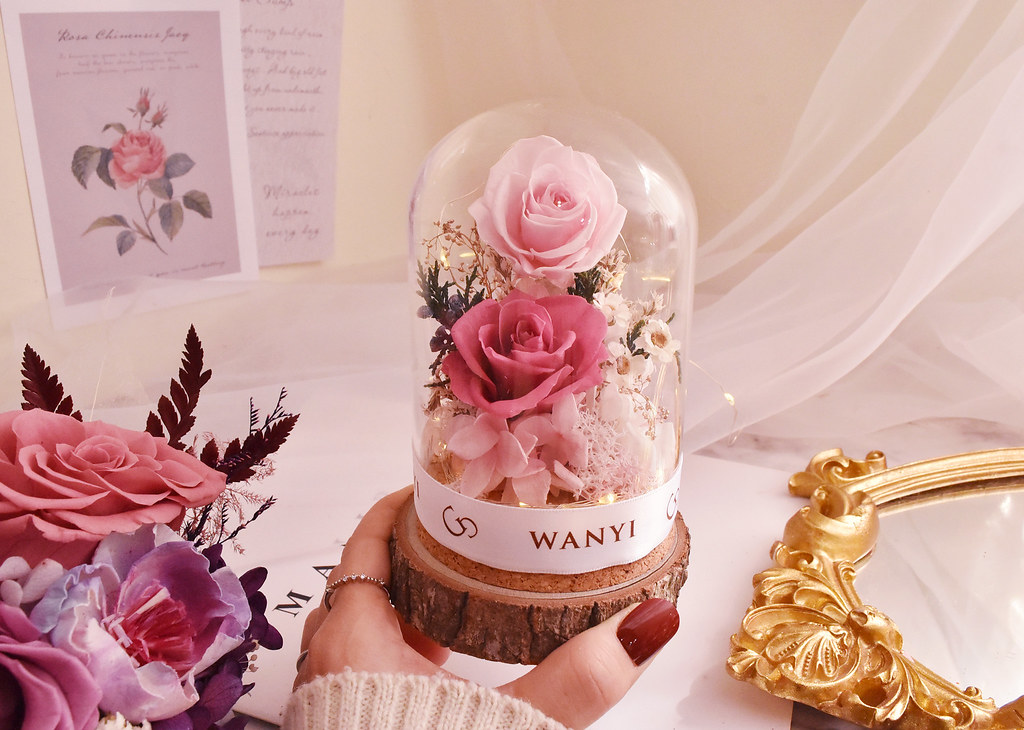 玫瑰花/康乃馨玻璃罩 乾燥花 永生花 夜燈 婚禮 母親節禮物 畢業 - 乾燥花/永生花 - 植物.花 多色