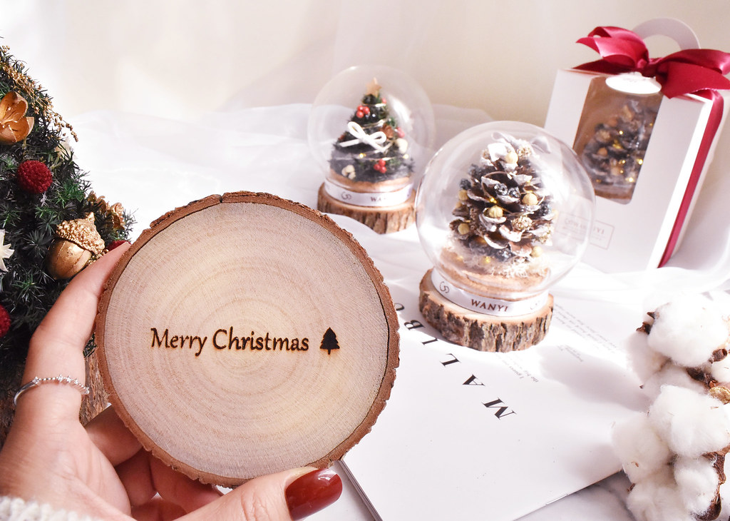 魔法球聖誕樹玻璃罩 永生花 乾燥花 聖誕節  附聖誕包裝 交換禮物 - 燈具/燈飾 - 植物．花 綠色